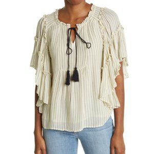 NWT See U Soon Flutter Sleeve Front-Tie Blouse XS
